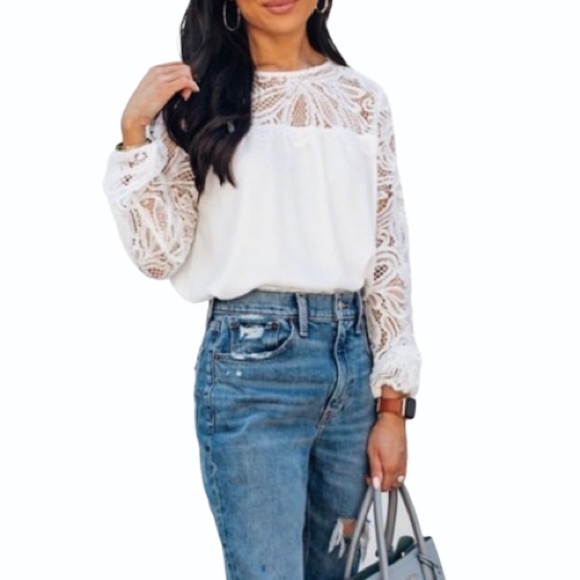 Lilly Pulitzer Keegan Long-Sleeve Lace-Yoke Top - Picture 4 of 6